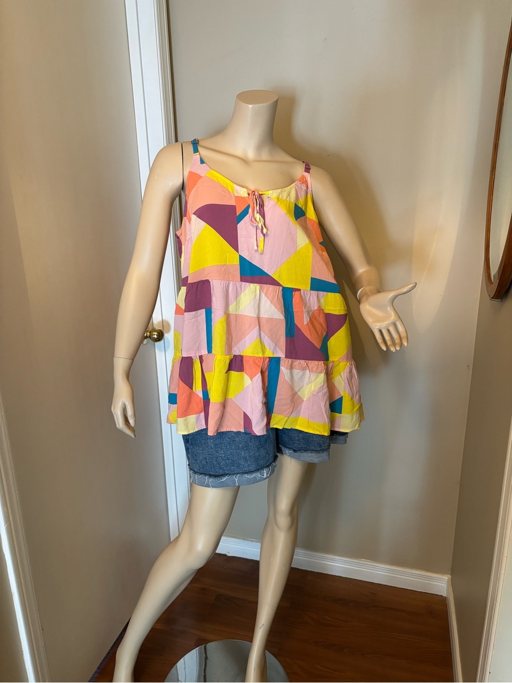 torrid Pink Yellow Blue Geometric Tiered Swing Cami